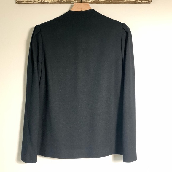 Vintage Gianni Sport Collar-less one button wool blazer pleated shoulder 7/8 Blk - Picture 2 of 8